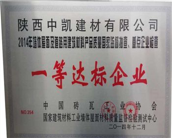 一等達(dá)標(biāo)企業(yè)證書